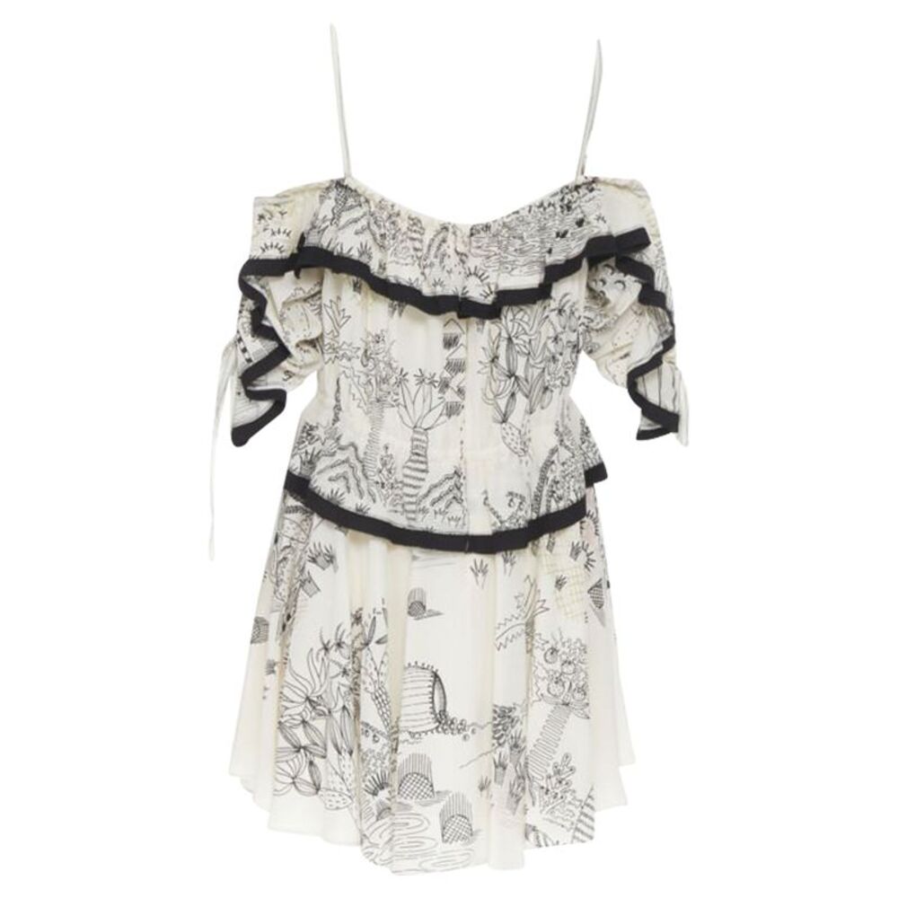 Valentino Garavani Garden illustration print silk off shoulder lace up dress - Picture 5 of 6